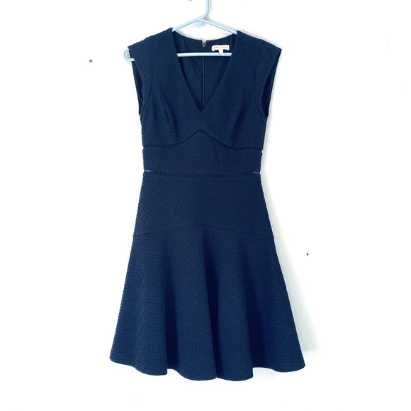 Rebecca Taylor Dress Size 0 Navy Blue Cap Sleeve Fit and Flare A Line Skater - Picture 1 of 8